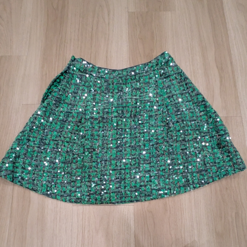 Anthropologie Maeve Green Sequin Tweed Two-Piece Skirt Set - Picture 9 of 9